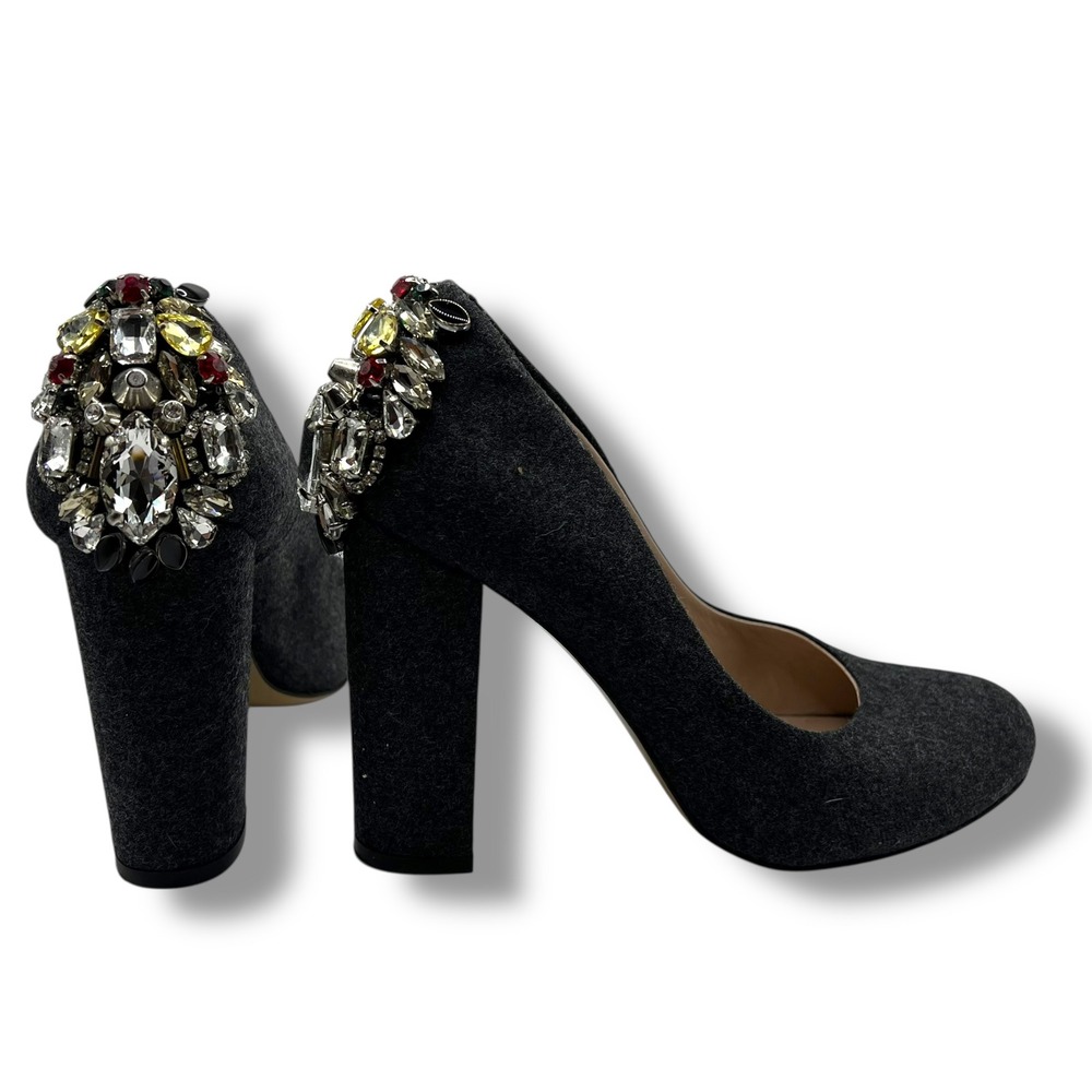 Lenora Scarpe di Lusso Grey Wool Jewel Embellished Block Heel Pump Size 37 Italy
